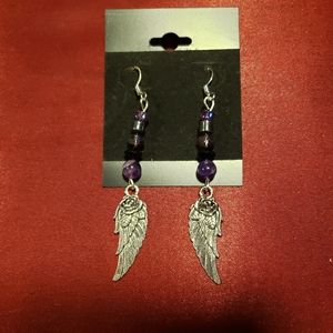 Amethyst Crystal Rose Angel Wings Earrings